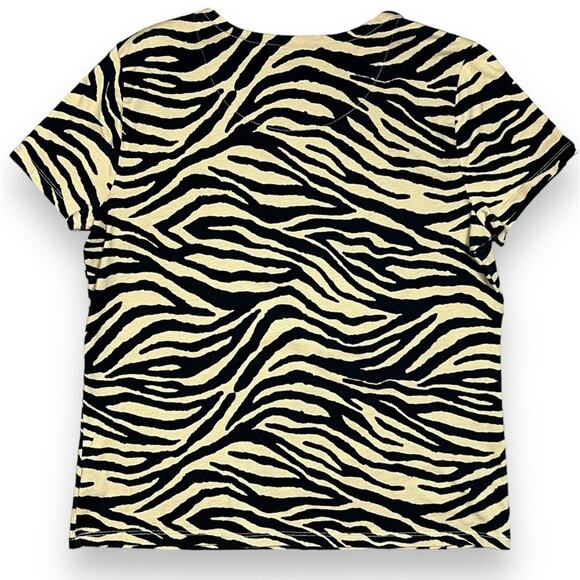 Lauren Ralph Lauren Women's Woven Cotton Black & Beige Tiger Stripe Tee, Size L - Picture 2 of 7